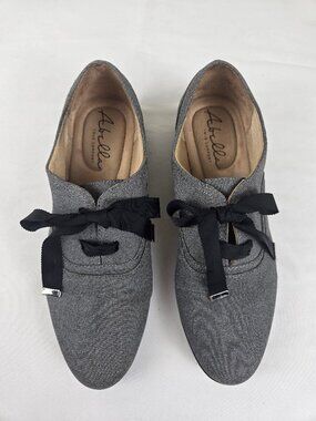 Abella Moxie Size 7.5 Dark Gray Oxford Loafer Black Ribbon Ties Almond Toe